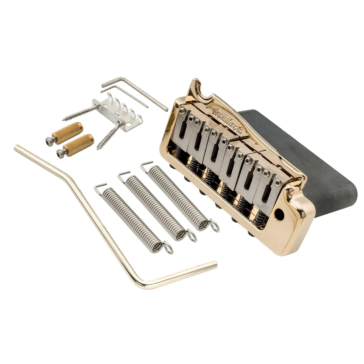 wilkinson wvp sb 54mm sus stainless steel saddles 2 point guitar tremolo bridge with full solid steel block for import strat and japan strat mx1837p, gold