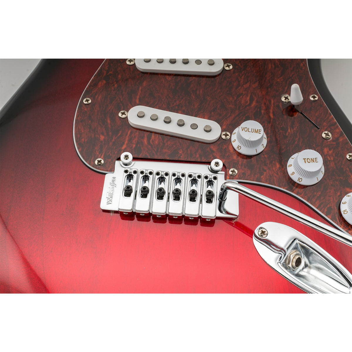 wilkinson wvs50k 54mm 2 point locking saddle tremolo bridge with full steel block for squier style strat electric guitar mx1838p, chrome