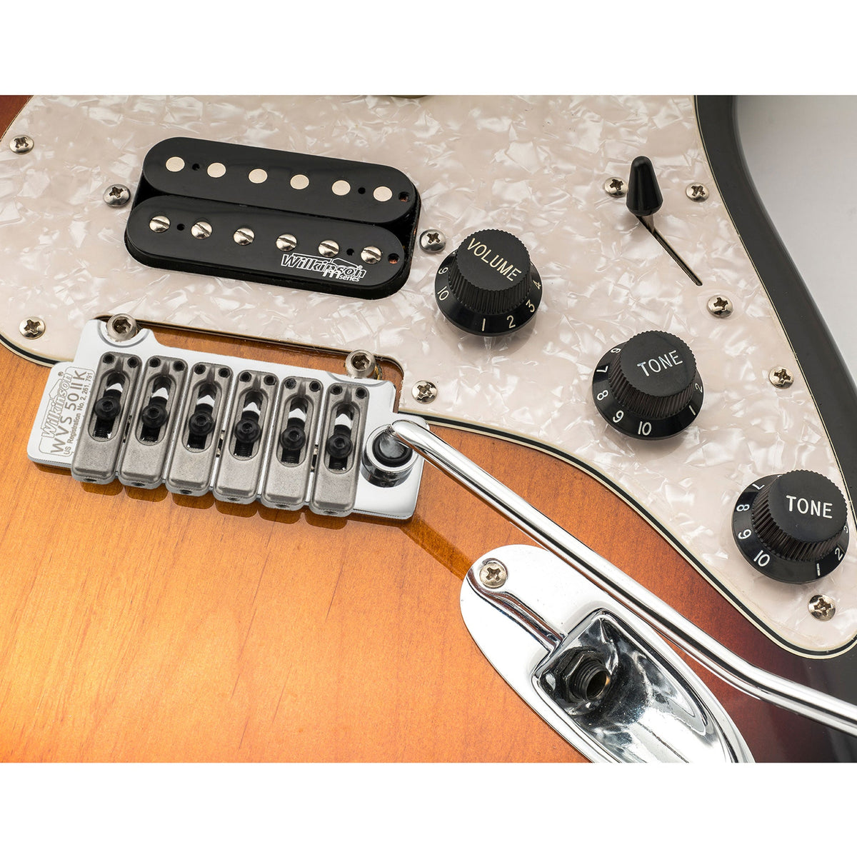 wilkinson wvs50iik 52 5mm2 1 16 inch 2 point stainless steel saddles tremolo bridge with full steel block for usa mexico japan korea strat electric guitar mx1839p, chrome
