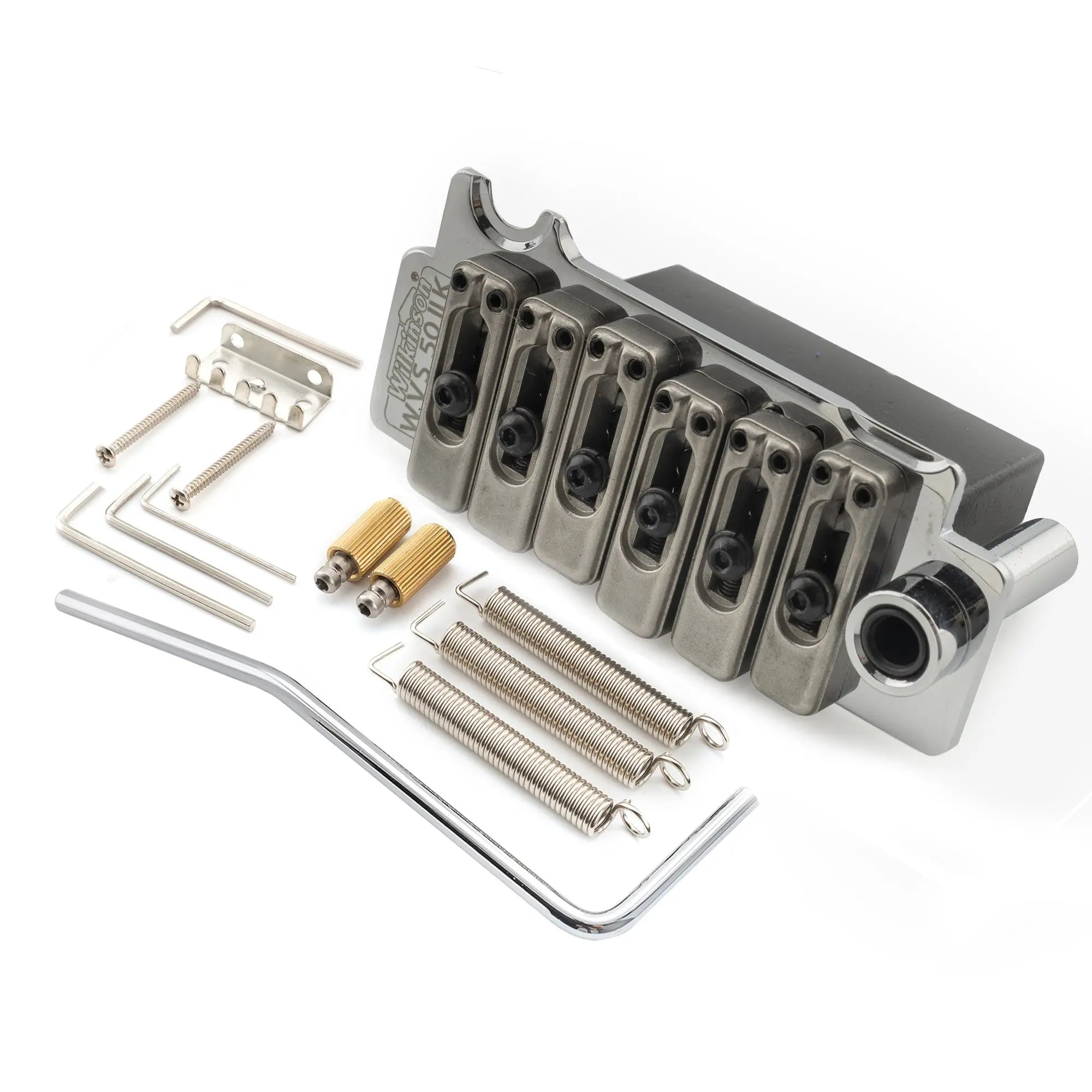 wilkinson wvs50iik 52 5mm2 1 16 inch 2 point stainless steel saddles tremolo bridge with full steel block for usa mexico japan korea strat electric guitar mx1839p, chrome