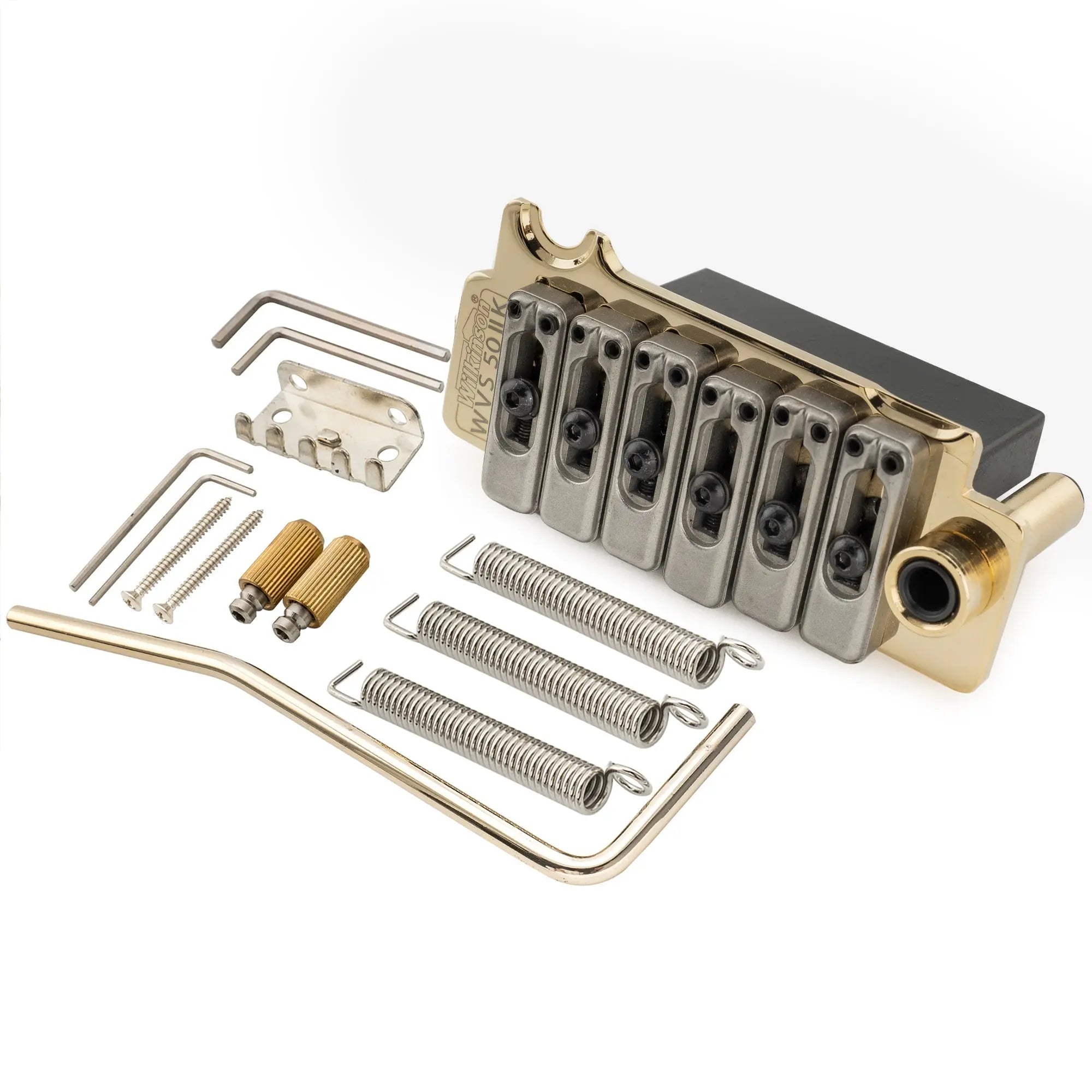 wilkinson wvs50iik 52 5mm2 1 16 inch 2 point stainless steel saddles tremolo bridge with full steel block for usa mexico japan korea strat electric guitar mx1839p, gold