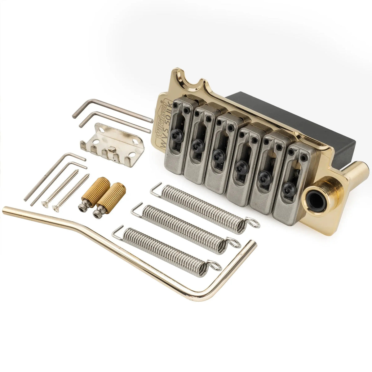wilkinson wvs50iik 52 5mm2 1 16 inch 2 point stainless steel saddles tremolo bridge with full steel block for usa mexico japan korea strat electric guitar mx1839p, gold