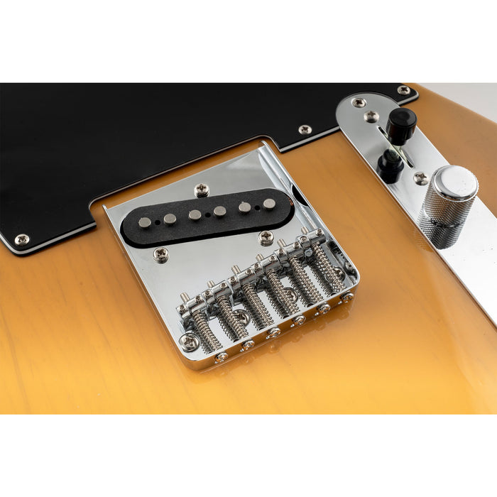 musiclily pro 54mm string spacing 6 saddles ash tray bridge for tele style electric guitar mx1841p, chrome