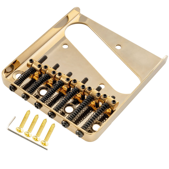 musiclily pro 54mm string spacing 6 saddles ash tray bridge for tele style electric guitar mx1841p, gold
