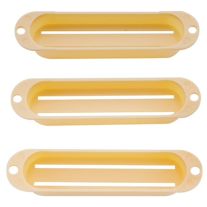 musiclily basic plastic rail blade guitar single coil sized humbucker pickup covers set for strat style mx1848 3p, mint ivory color