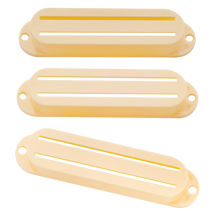 musiclily basic plastic rail blade guitar single coil sized humbucker pickup covers set for strat style mx1848 3p, white