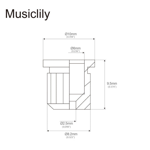 Dimensions of musiclily pro steel big lip style guitar string through body string ferrules for tele hardtail strat style electric guitar mx1857 6p