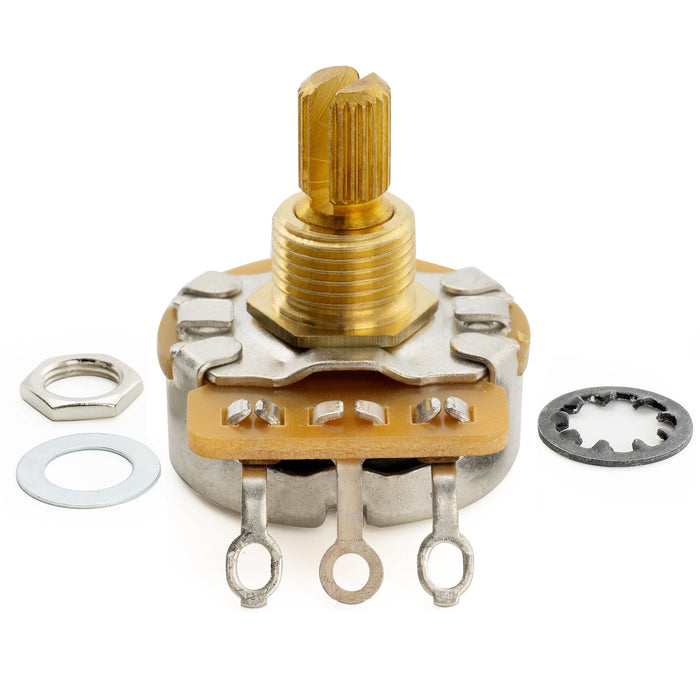 detail of cts 450g vintage tone a250k pot brass short split shaft 1 4 inch 10 audio taper potentiometer for electric guitar bass mx1862
