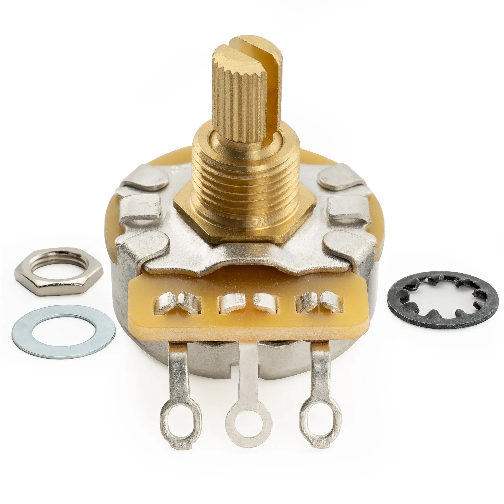 detail of cts 450g b250k pot brass short split shaft 1 4 inch 10 linear taper potentiometer for electric guitar bass mx1864