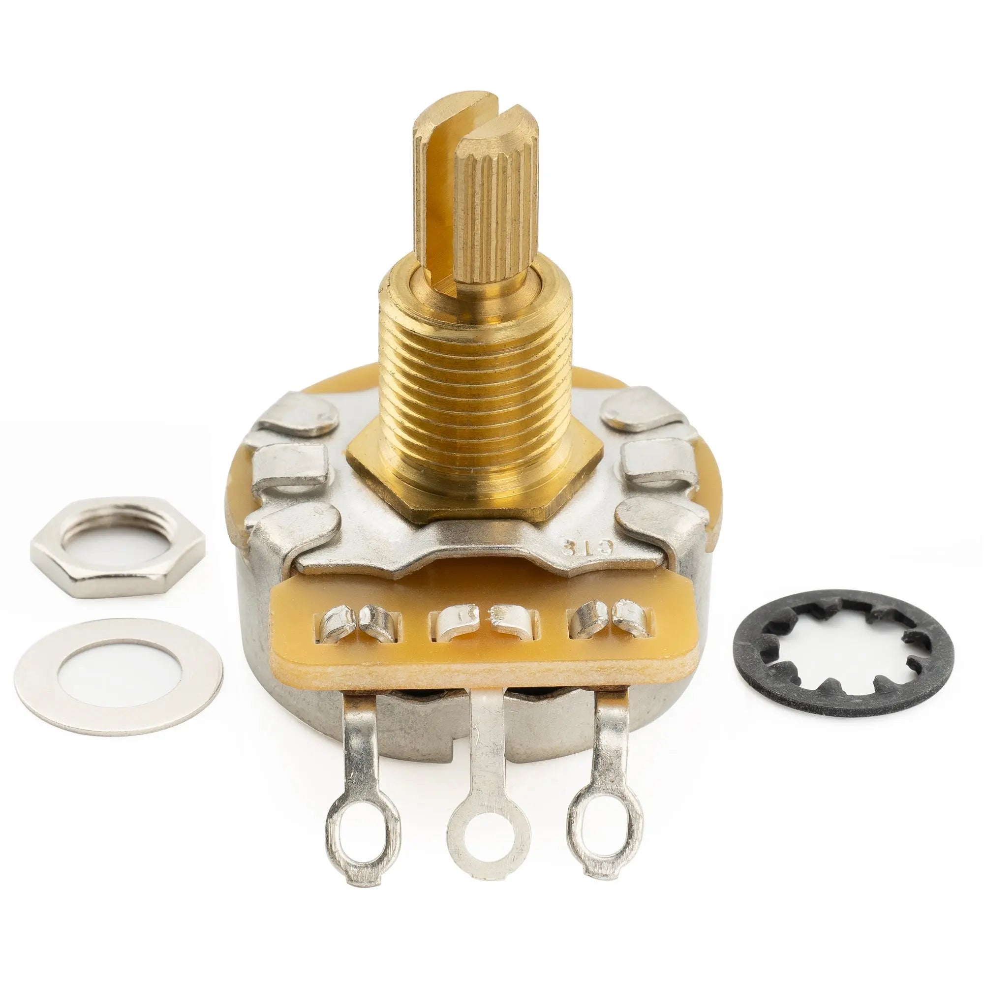 detail of cts 450g a500k pot brass standard split shaft 3 8 inch 10 audio taper potentiometer for electric guitar bass mx1865