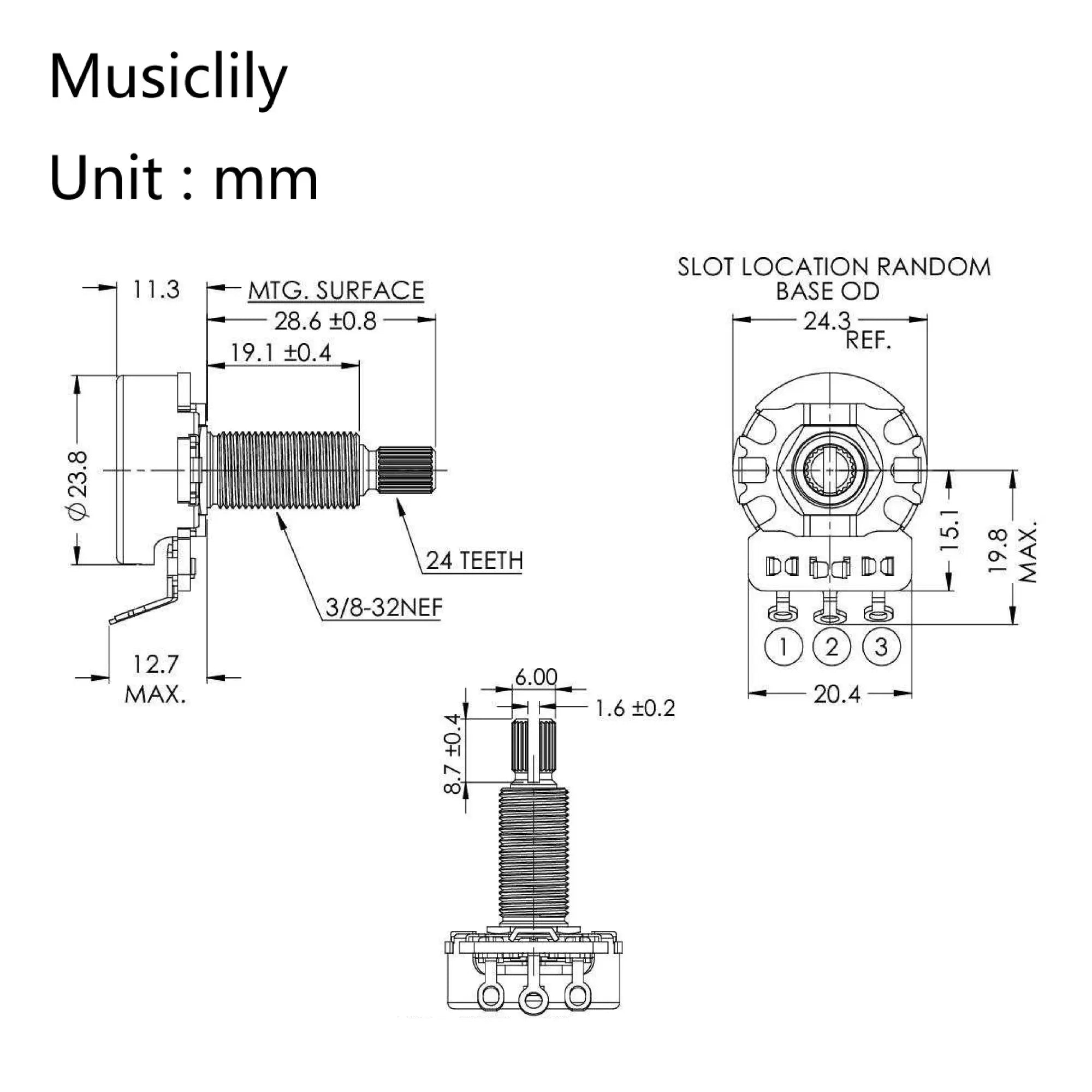 Dimensions of cts 450g a500k pot brass long split shaft 3 4 inch 10 audio taper potentiometer for electric guitar bass mx1867