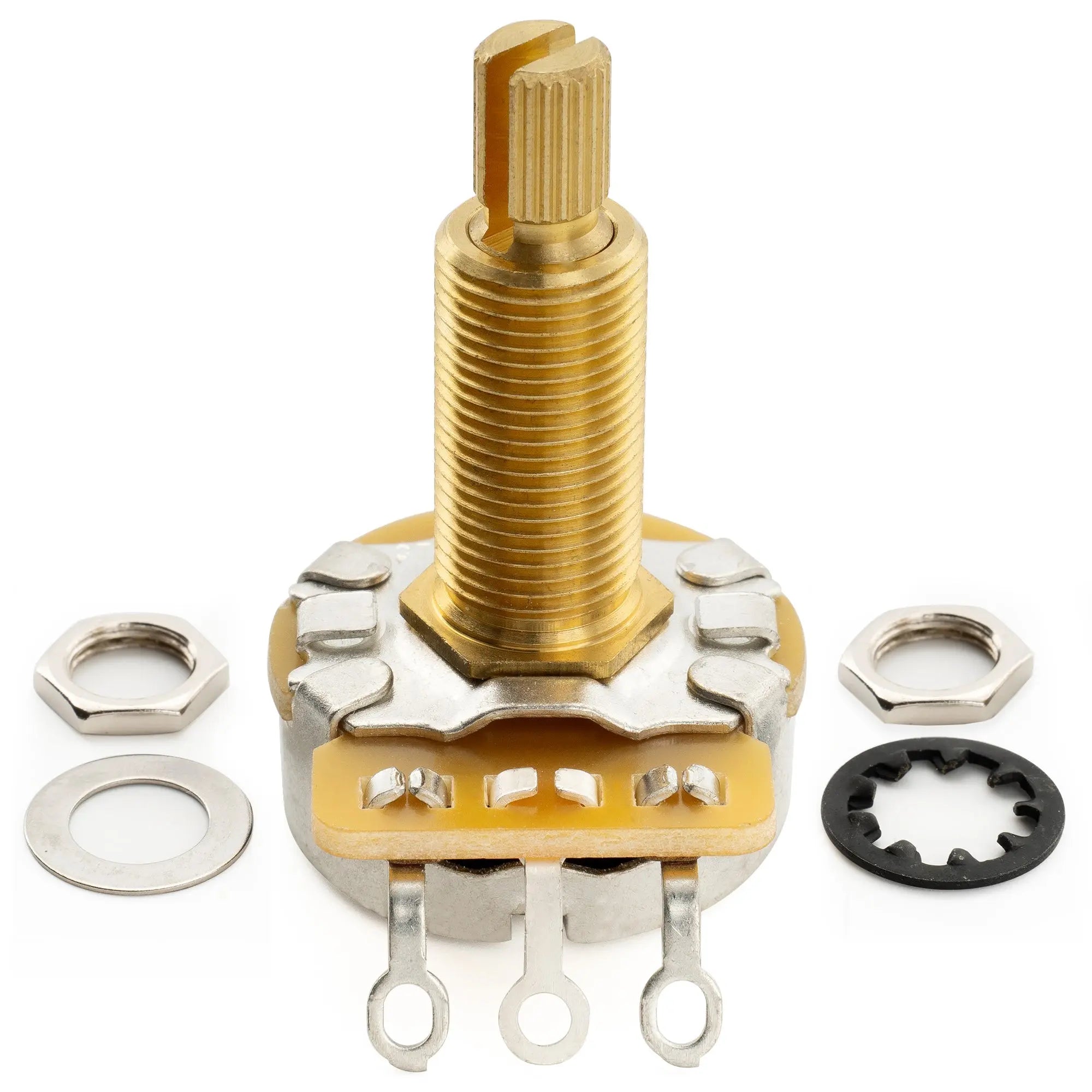 detail of cts 450g a500k pot brass long split shaft 3 4 inch 10 audio taper potentiometer for electric guitar bass mx1867
