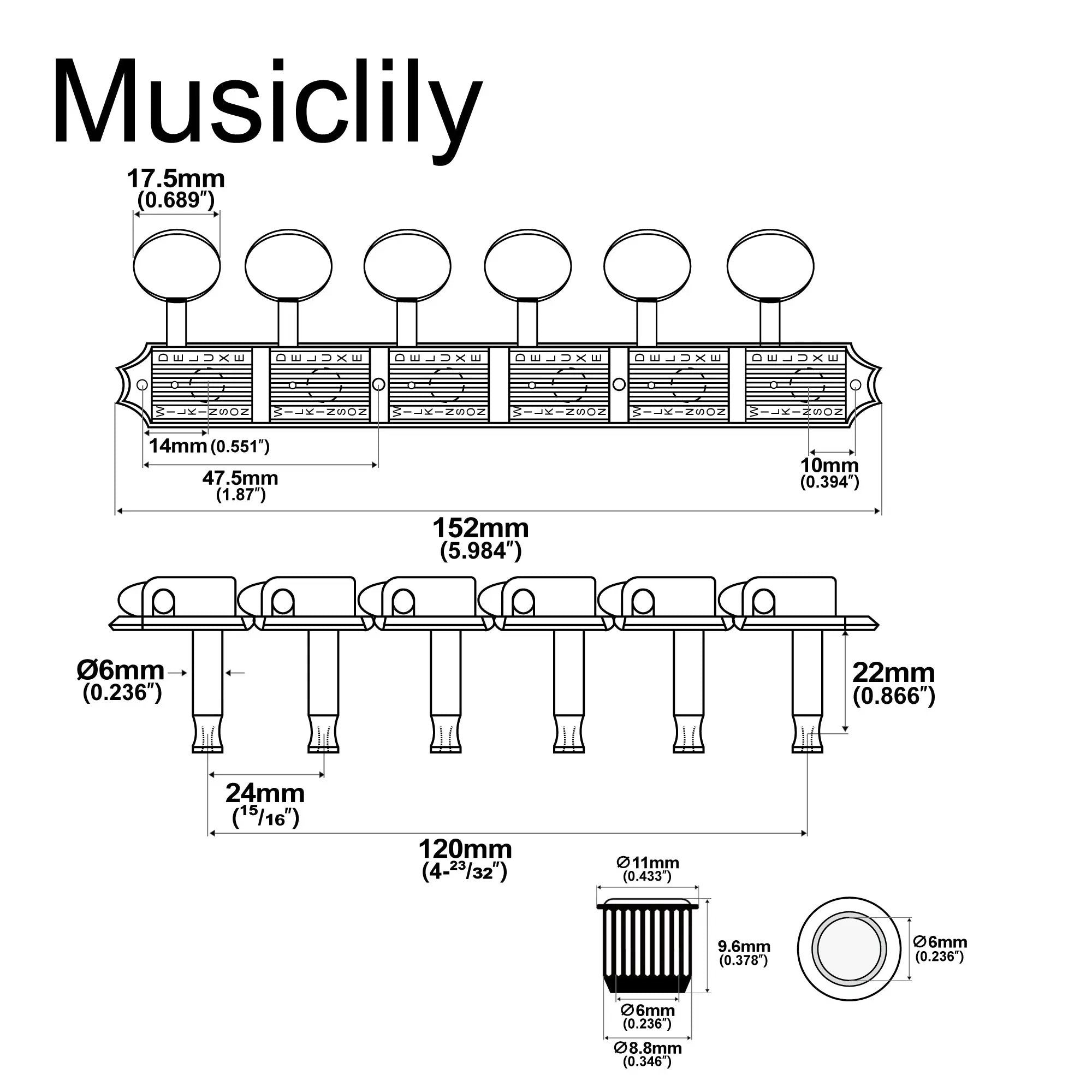 Wilkinson Deluxe Vintage 6-on-a-strip In line Split Shaft Tuners Tuning Pegs Keys Machine Heads Set for Squier/Fender Classic Vibe Strat/Tele Style Guitar Wilkinson