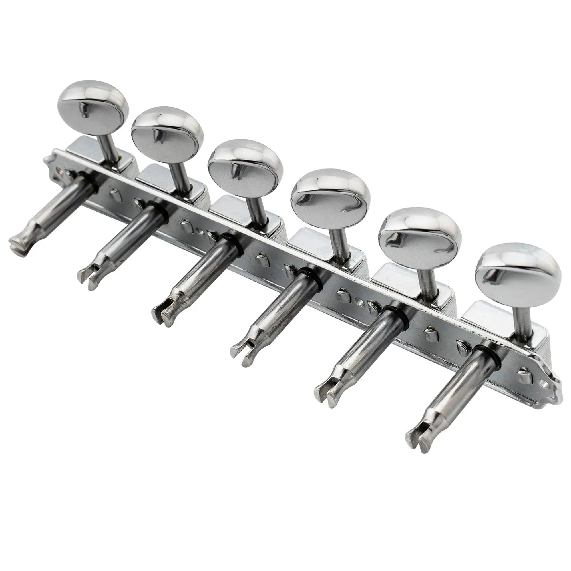 detail of wilkinson deluxe vintage 6 on a strip in line split shaft tuners tuning pegs keys machine heads set for squier fender classic vibe strat tele style guitar mx1882cr