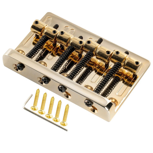 musiclily pro 57mm 2 1 4 inch string spacing heavy duty 4 string bass bridge assembly mx1894p, gold