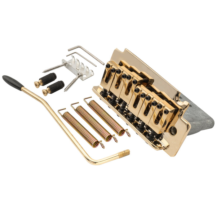 musiclily pro 52 5mm 2 point style short block guitar tremolo bridge for squier strat mx1905p, gold