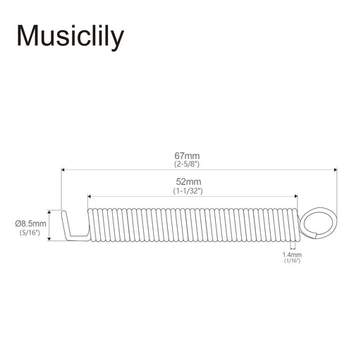 Dimensions of musiclily pro hard tension stainless steel spring for electric guitar tremolo bridge mx1906 5