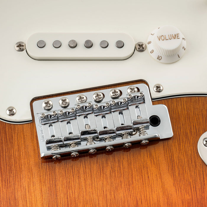 musiclily pro 10 8mm steel vintage style guitar tremolo bridge saddles for strat style electric guitar mx1909 6p, gold