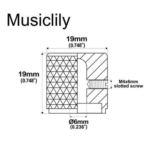 Dimensions of musiclily pro 6mm steel flat top control knob with set screw for electric guitar bass mx1913 2p