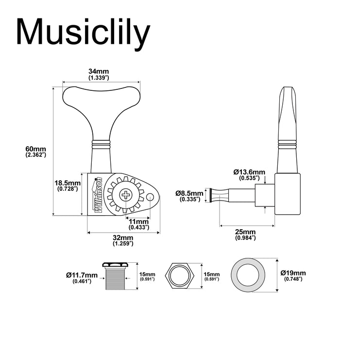 Wilkinson 2R2L 20:1 Ratio Open Gear Machine Heads for Ibanez Style Electric Bass Tuners Bass Tuning Pegs Keys