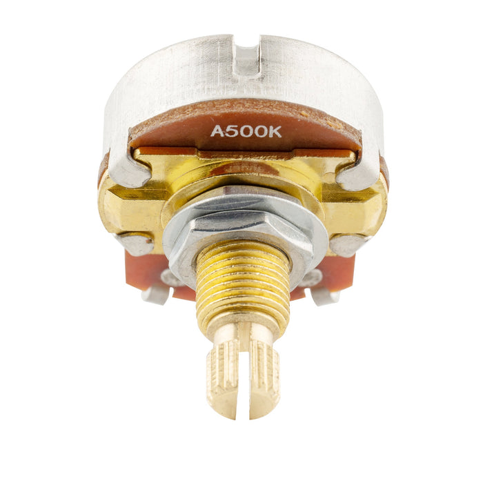 detail of musiclily pro 500k brass shaft metric coarse 18 spline split shaft pots audio linear taper potentiometers for electric guitar bass mx1927 4