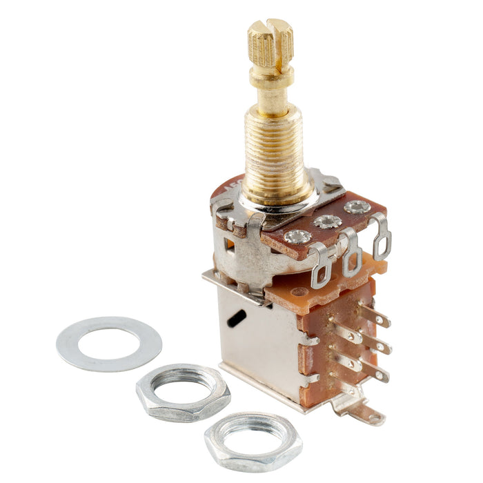 Musiclily Pro A500K 黄銅製ポット メトリック スプリット 標準シャフト 9.5mm プッシュプル オーディオテーパー ポテンショメーター エレキギター/ベース用 (4個セット)