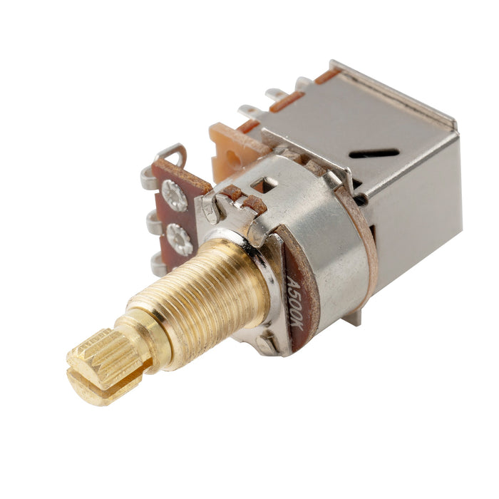 Musiclily Pro A500K 黄銅製ポット メトリック スプリット 標準シャフト 9.5mm プッシュプル オーディオテーパー ポテンショメーター エレキギター/ベース用 (4個セット)