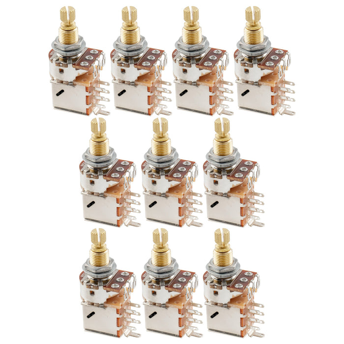 Musiclily Pro A500K 黄銅製ポット メトリック スプリット 標準シャフト 9.5mm プッシュプル オーディオテーパー ポテンショメーター エレキギター/ベース用 (10個セット)
