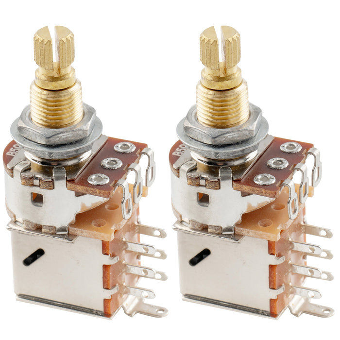 musiclily pro 500k full brass metric coarse 18 spline split shaft pots push pull audio linear taper potentiometers for electric guitar bass mx1929 2, 2 pcs