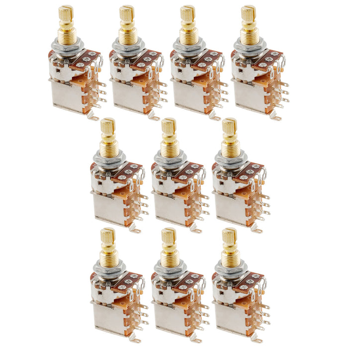 Musiclily Pro A500K 黄銅製ポット メトリック スプリット 標準シャフト 9.5mm プッシュプッシュ オーディオテーパー ポテンショメーター エレキギター/ベース用 (10個セット)