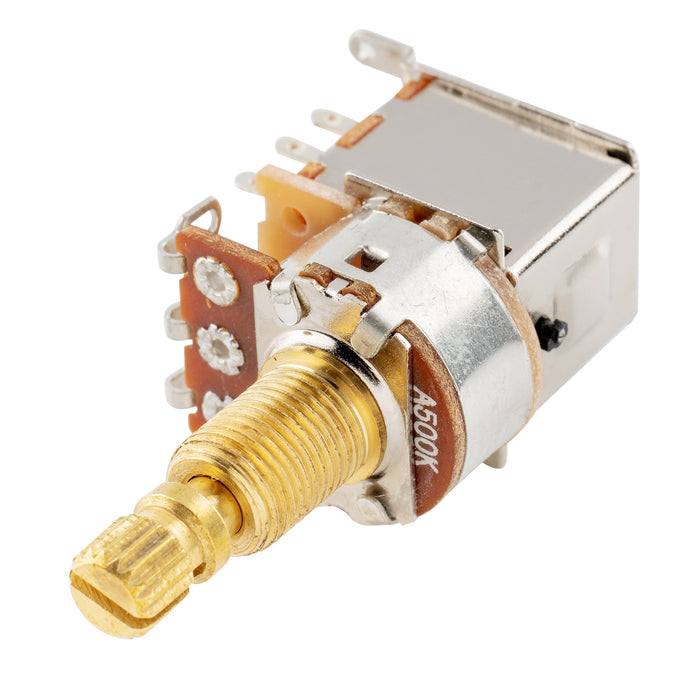 Musiclily Pro A500K ブラスポット メトリック分割スタンダードシャフト 9.5mm プッシュプッシュ オーディオテーパーポテンショメーター エレキギター/ベース用