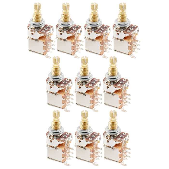 Musiclily Pro A500K 黄銅製ポット メトリック スプリット 標準シャフト 9.5mm プッシュプッシュ オーディオテーパー ポテンショメーター エレキギター/ベース用 (10個セット)