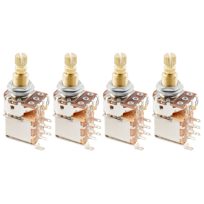 Musiclily Pro A500K ブラスポット メトリック分割スタンダードシャフト 9.5mm プッシュプッシュ オーディオテーパーポテンショメーター エレキギター/ベース用 (4個セット)