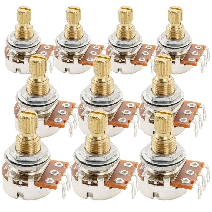 Musiclily Pro A500K Mini Pots Brass Metric Split Standard Shaft 9.5mm Audio Taper Potentiometers for Electric Guitar Bass (Set of 10)