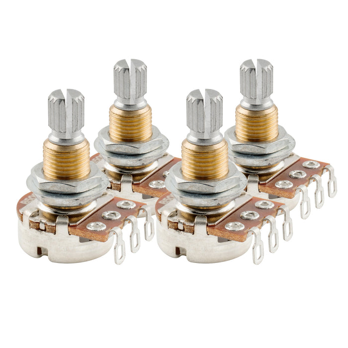 musiclily pro 500k brass thread mini metric coarse 18 spline split shaft pots audio linear taper potentiometers for electric guitar bass mx1935 4, 4 pcs