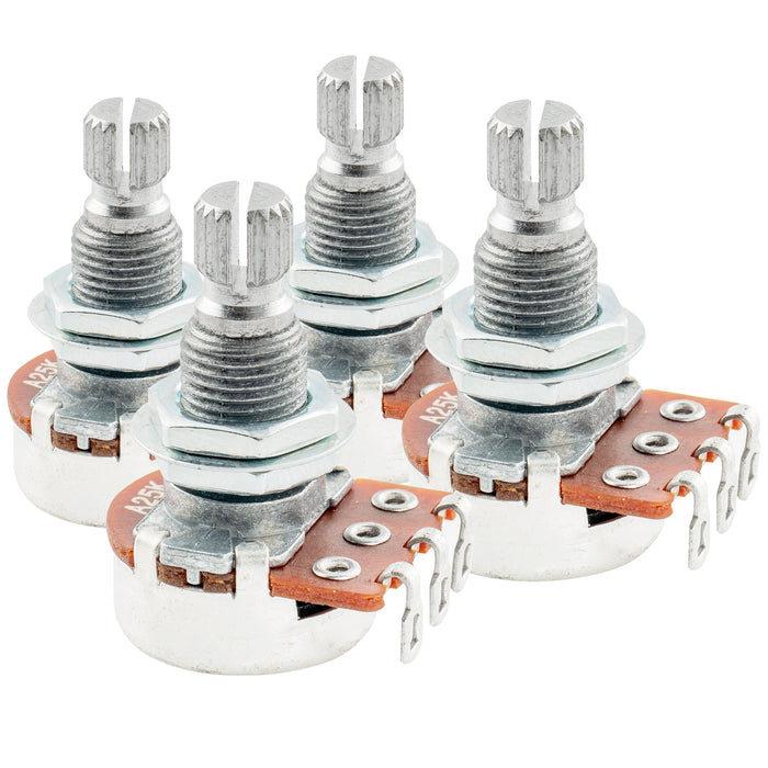 Alpha A25K Mini Pots Metric Split Standard Shaft 9.5mm Audio Taper Potentiometers for Active Pickups Electric Guitar Bass (Set of 4)