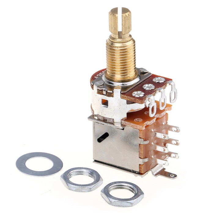 Musiclily Pro A250K 黄銅製ポット メトリック スプリット 標準シャフト 9.5mm プッシュプル オーディオテーパー ポテンショメーター エレキギター/ベース用 (4個セット)