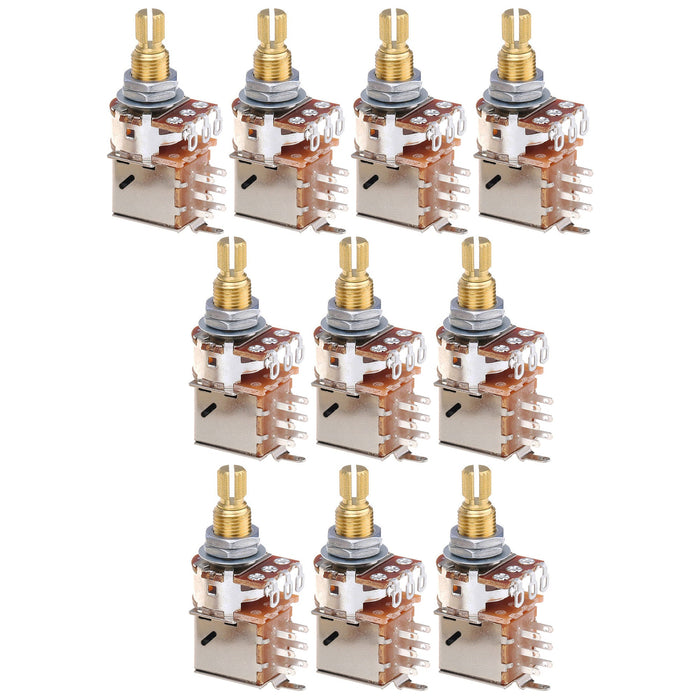Musiclily Pro A250K 黄銅製ポット メトリック スプリット 標準シャフト 9.5mm プッシュプル オーディオテーパー ポテンショメーター エレキギター/ベース用 (10個セット)