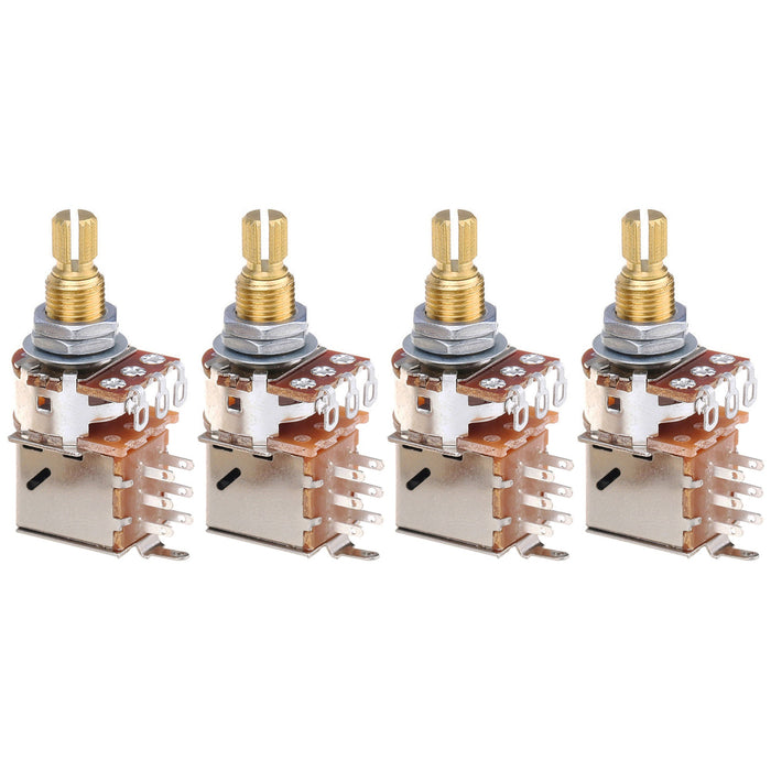 Musiclily Pro A250K 黄銅製ポット メトリック スプリット 標準シャフト 9.5mm プッシュプル オーディオテーパー ポテンショメーター エレキギター/ベース用 (4個セット)