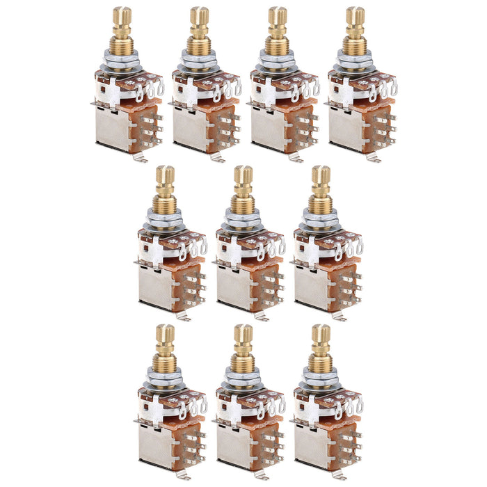 Musiclily Pro A250K ブラスポット メトリック分割スタンダードシャフト 9.5mm プッシュプッシュ オーディオテーパーポテンショメーター エレキギター/ベース用 (10個セット)