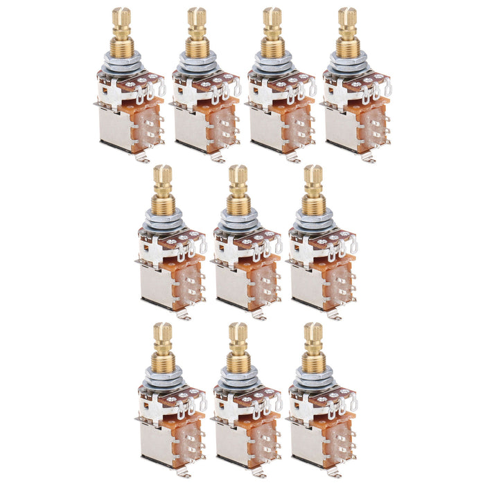 Musiclily Pro A250K ブラスポット メトリック分割スタンダードシャフト 9.5mm プッシュプッシュ オーディオテーパーポテンショメーター エレキギター/ベース用 (10個セット)