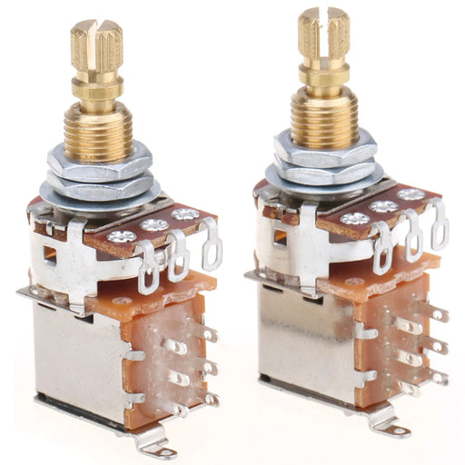 musiclily pro 250k full brass metric coarse 18 spline split shaft pots push push audio linear taper potentiometers for electric guitar bass mx1953 2, 2 pcs