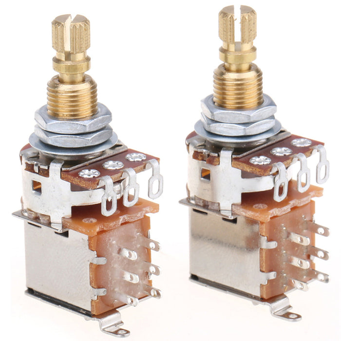 musiclily pro 250k full brass metric coarse 18 spline split shaft pots push push audio linear taper potentiometers for electric guitar bass mx1953 2, 2 pcs