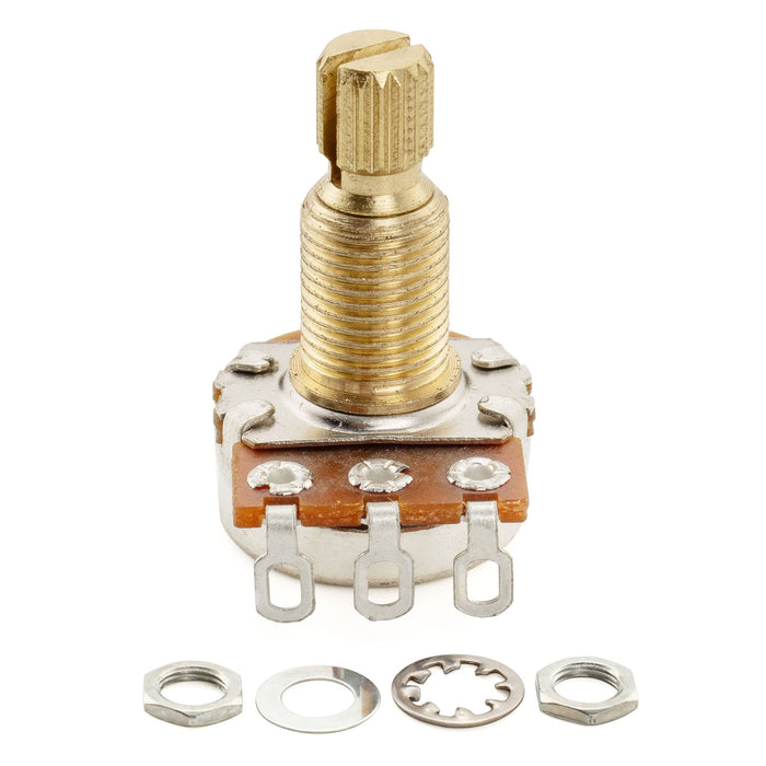 Musiclily Pro A25K+B25K Mini Pots Brass Metric Split Standard Shaft 9.5mm Audio Linear Taper Potentiometers for Active Pickups Electric Guitar Bass (Set of 1A1B)