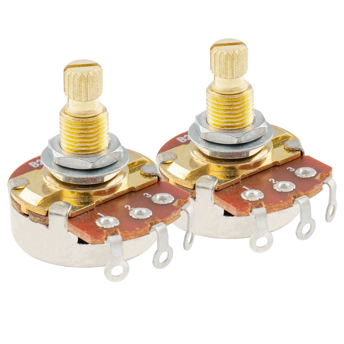 musiclily pro 25k brass shaft metric coarse 18 spline split shaft pots audio linear taper potentiometers for electric guitar bass mx1961 2, 2 pcs