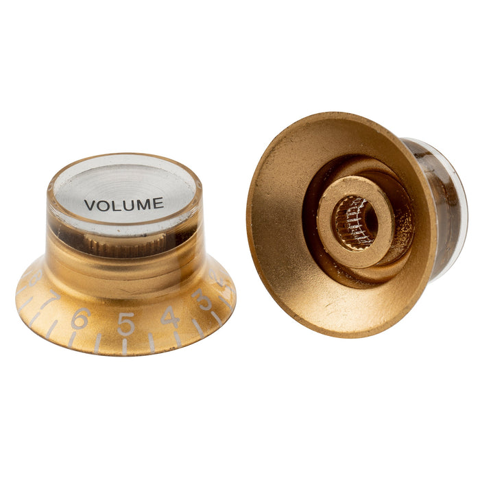 Perillas Musiclily Pro para zurdos, tamaño en pulgadas, finas, 24 ranuras, estilo campana de sombrero de copa, control de volumen y tono para guitarra eléctrica estilo USA LP SG (juego de 2T2V)