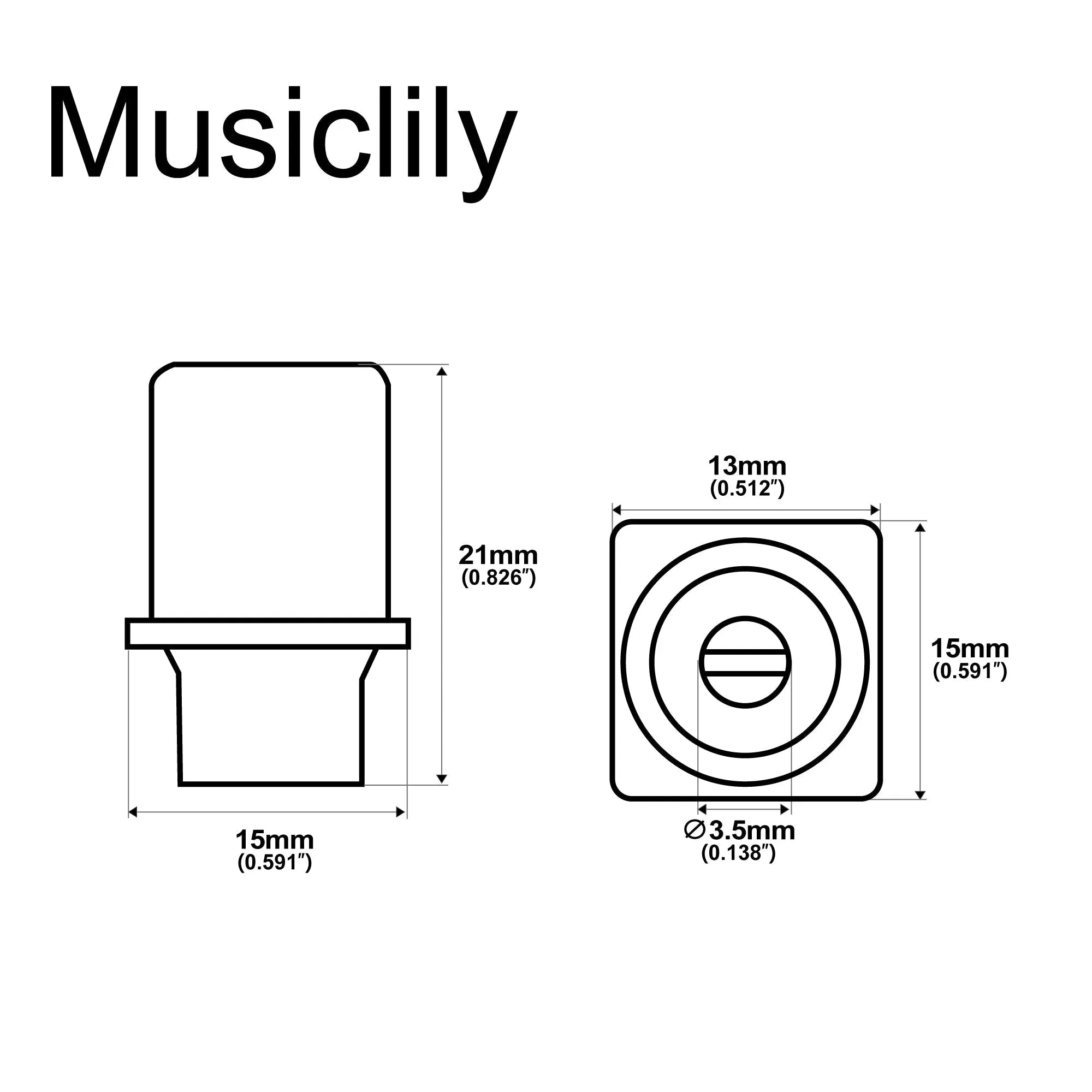 Dimensions of musiclily pro metric size top hat guitar switch tips 3 way pickup selector switch knobs for import squier tele style mx1971 2p