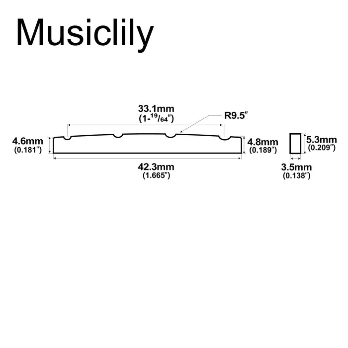 Dimensions of musiclily pro urea resin plastic slotted 42 3mm precision bass nuts flat bottom for 4 string p bass mx1991 2p
