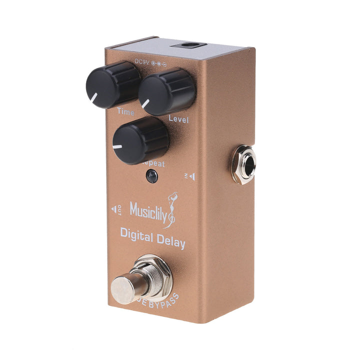 detail of musiclily basic mini electric guitar effects pedal dc 9v adapter powered true bypass digital delay mx2035p