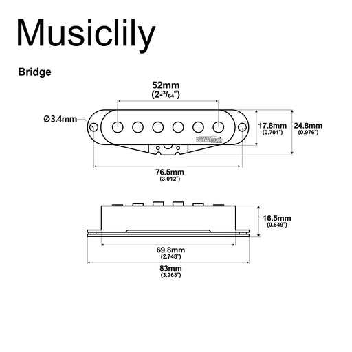 Dimensions of wilkinson m series high output alnico 5 st single coil bridge pickup for strat style electric guitar mx2067bk